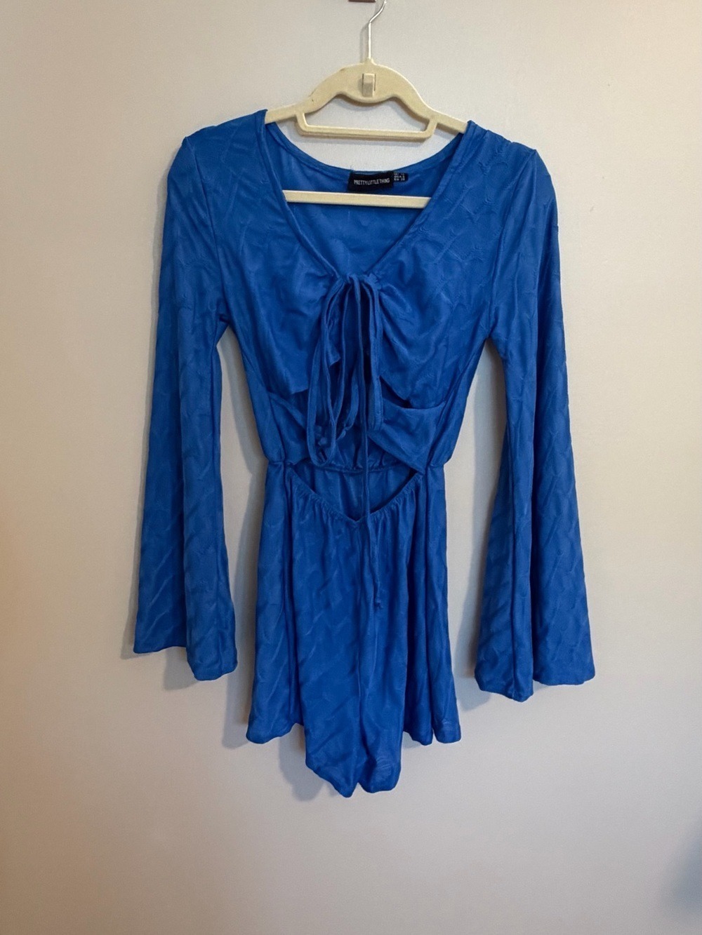 PrettyLittleThing Royal Blue Tie-Front Tunic Romper - Picture 3 of 9